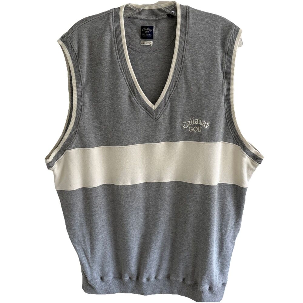 VTG Callaway Sweatshirt Vest Cotton Gray Ivory Colorblock Golf Nordstrom Sz L